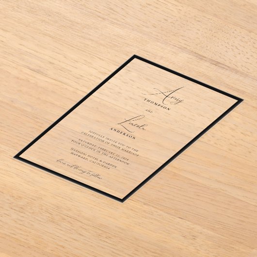 Simple Elegant Black & White Border Script Wedding Acryl Uitnodigingen (Laagn)