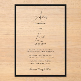 Simple Elegant Black & White Border Script Wedding Acryl Uitnodigingen