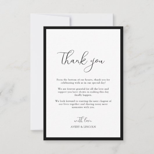 Simple Elegant Black & White Border Script Wedding Bedankkaart (Voorkant)