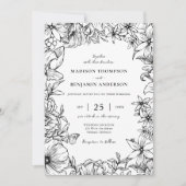 Simple Elegant Black White Floral Garden Wedding Kaart (Voorkant)