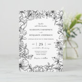 Simple Elegant Black White Floral Garden Wedding Kaart (Staand voorkant)