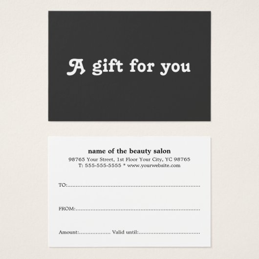 Simple Elegant Black White Gift Certificate Visitekaartje (Voorkant /achterkant)