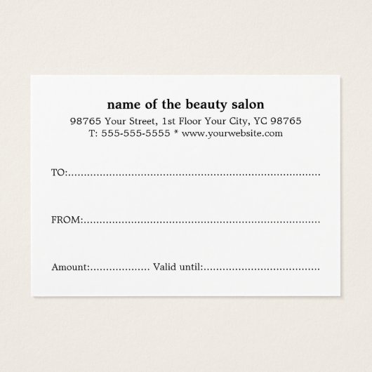 Simple Elegant Black White Gift Certificate Visitekaartje (Achterkant)
