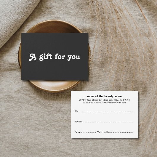 Simple Elegant Black White Gift Certificate Visitekaartje