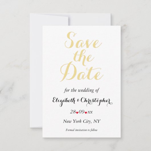Simple Elegant Black White Gold Wedding Verloving Save The Date (Voorkant)