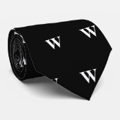 Simple Elegant Black White Monogrammen Ne Stropdas (Opgerold)