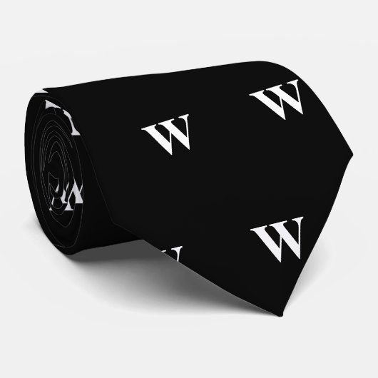 Simple Elegant Black White Monogrammen Ne Stropdas (Opgerold)