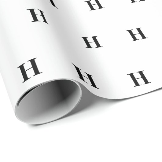 Simple Elegant Black White Monogrammen Wr Cadeaupapier (Rol Hoek)