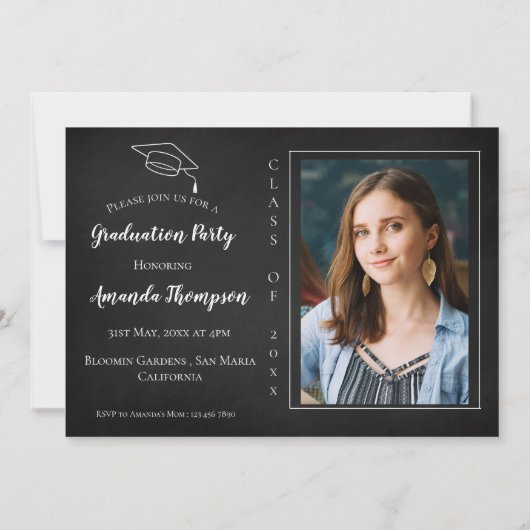 Simple Elegant Black White Multi Photo Afstuderen Kaart (Achterkant)