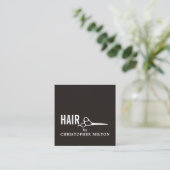 Simple Elegant Black White Scissor Haarstylist Vierkante Visitekaartje (Staand voorkant)