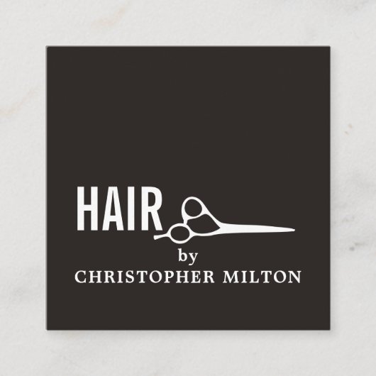 Simple Elegant Black White Scissor Haarstylist Vierkante Visitekaartje (Voorkant)