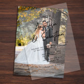 Simple Elegant Black & White Script Photo Wedding Vellum Uitnodigingen