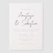 Simple Elegant Black & White Script Photo Wedding Vellum Uitnodigingen (Voorkant)