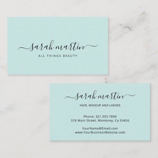 Simple Elegant Blauwgroen Turquoise Visitekaartje (Voorkant / Achterkant)