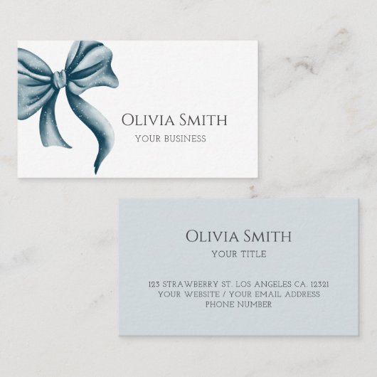 Simple Elegant Blue Bow Visitekaartje (Voorkant / Achterkant)