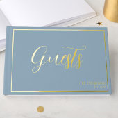 Simple Elegant Blue Grey Minimalist Gold Gastenboek