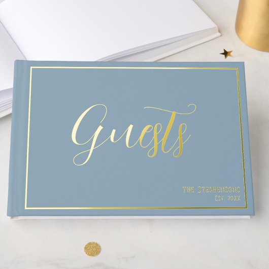 Simple Elegant Blue Grey Minimalist Gold Gastenboek