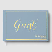 Simple Elegant Blue Grey Minimalist Gold Gastenboek (Voorkant)