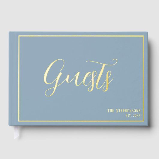 Simple Elegant Blue Grey Minimalist Gold Gastenboek (Voorkant)