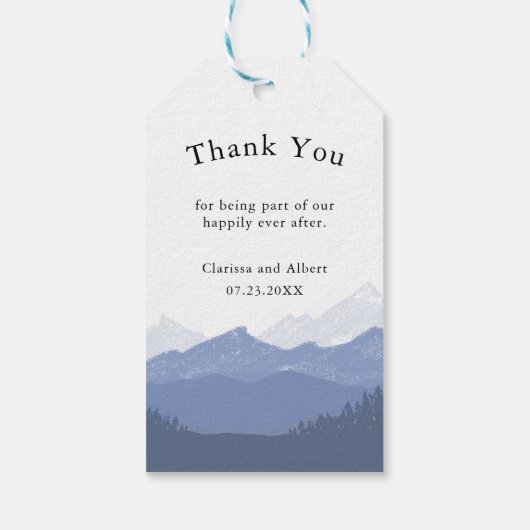 Simple Elegant Blue Mountain Wedding Thank You Cadeaulabel (Achterkant)