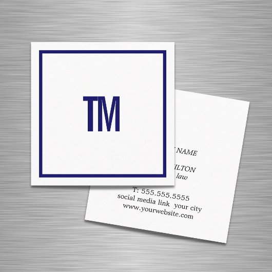 Simple Elegant Blue White Monogram Attorney Vierkante Visitekaartje