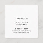 Simple Elegant Blue White Monogram Attorney Vierkante Visitekaartje (Achterkant)