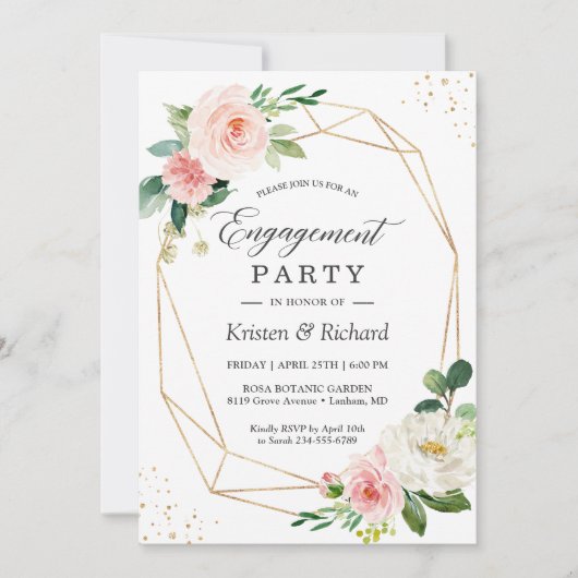 Simple Elegant Blush Pink Floral Engagement Party Kaart (Voorkant)