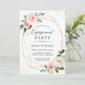 Simple Elegant Blush Pink Floral Engagement Party Kaart (Staand voorkant)