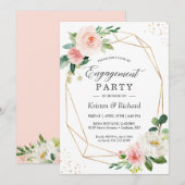 Simple Elegant Blush Pink Floral Engagement Party Kaart (Voorkant / Achterkant)