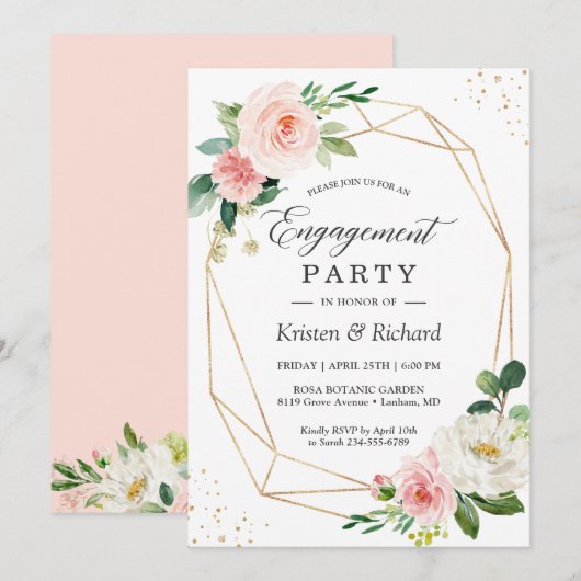 Simple Elegant Blush Pink Floral Engagement Party Kaart (Voorkant / Achterkant)