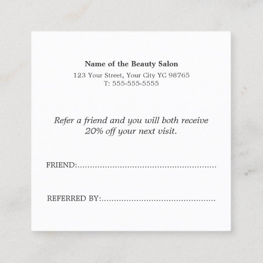 Simple Elegant Bold Beauty Salon Referral Card (Achterkant)