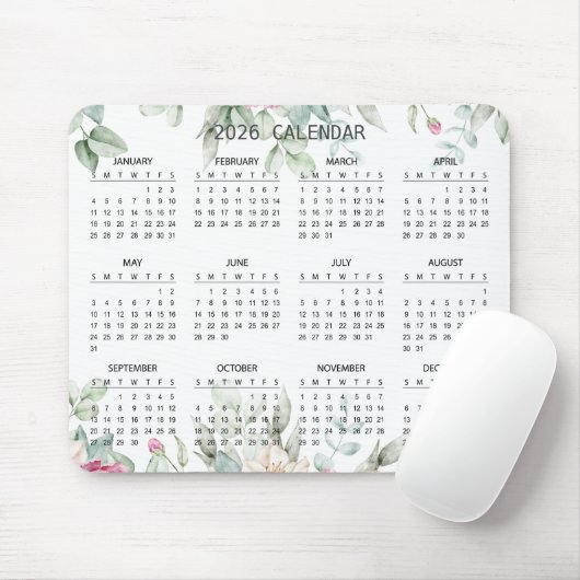 Simple Elegant Botanical 2026 Calendar | Mousepad Muismat (Met muis)