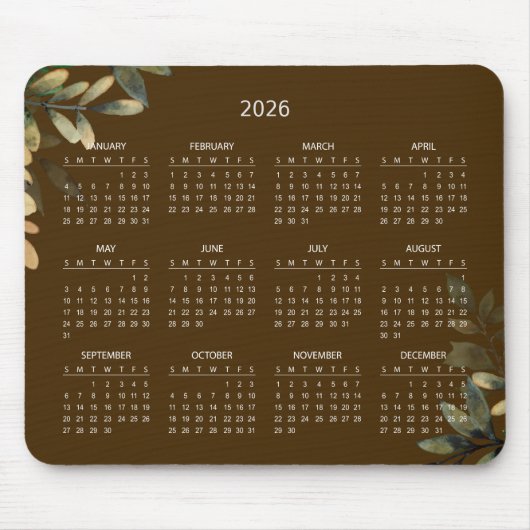 Simple Elegant Botanical 2026 Calendar | Mousepad Muismat (Voorkant)