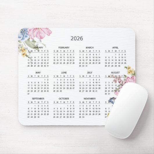 Simple Elegant Botanical 2026 Calendar | Mousepad Muismat (Met muis)