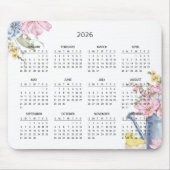 Simple Elegant Botanical 2026 Calendar | Mousepad Muismat (Voorkant)