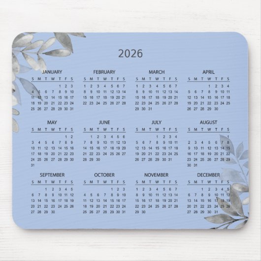 Simple Elegant Botanical 2026 Calendar | Mousepad Muismat (Voorkant)