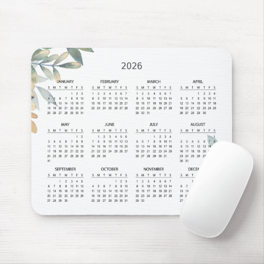 Simple Elegant Botanical 2026 Calendar | Mousepad Muismat (Met muis)