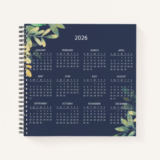 Simple Elegant Botanical 2026 Calendar | Notitieboek (Voorkant)