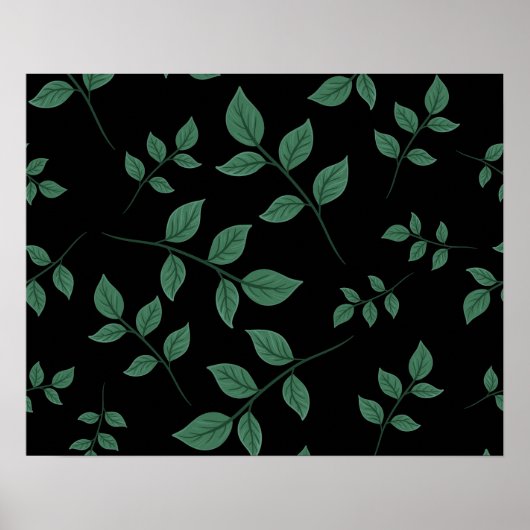 Simple Elegant Botanical Green Leaves Pattern | Poster (Voorkant)