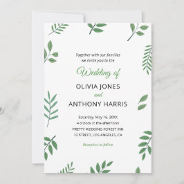 Simple Elegant Botanical Greenery Leaves Wedding  Kaart