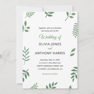 Simple Elegant Botanical Greenery Leaves Wedding Kaart