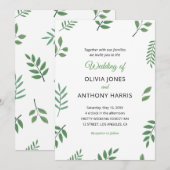 Simple Elegant Botanical Greenery Leaves Wedding  Kaart (Voorkant / Achterkant)