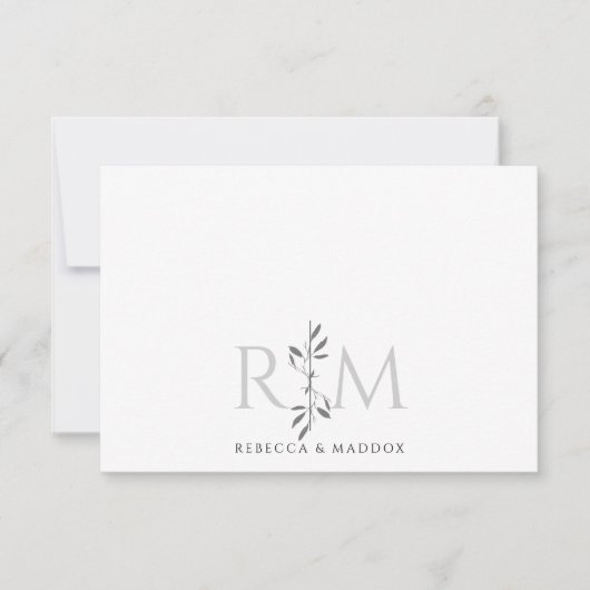 Simple Elegant Botanical Monogram Rustic Couple Notitiekaartje (Voorkant)