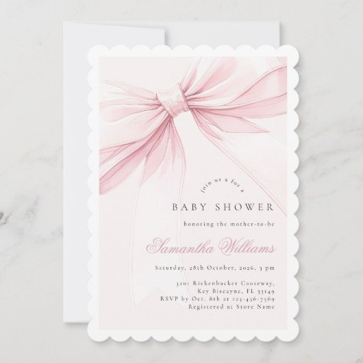 Simple Elegant Bow Baby Shower Invitation Kaart (Voorkant)
