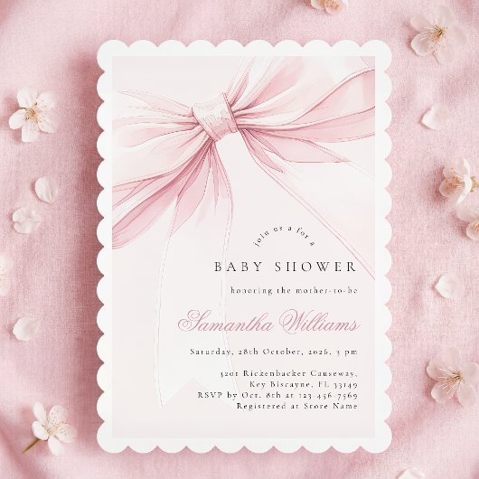 Simple Elegant Bow Baby Shower Invitation Kaart