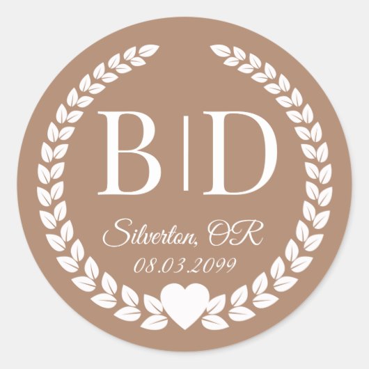 Simple Elegant Bride and Groom Monogram Ronde Sticker (Voorkant)