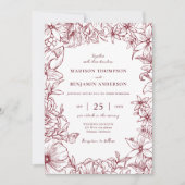 Simple Elegant Burgundy Floral Garden Wedding Kaart (Voorkant)