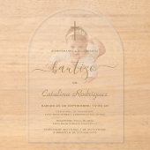 Simple Elegant Calligraphy Baby Photo Baptism Acryl Uitnodigingen (Voorkant)