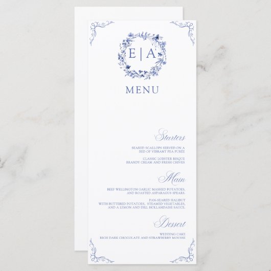 Simple Elegant Calligraphy Floral Wreath Menu (Voorkant / Achterkant)