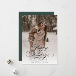 Simple Elegant Calligraphy Green Christmas Photo Feestdagenkaart